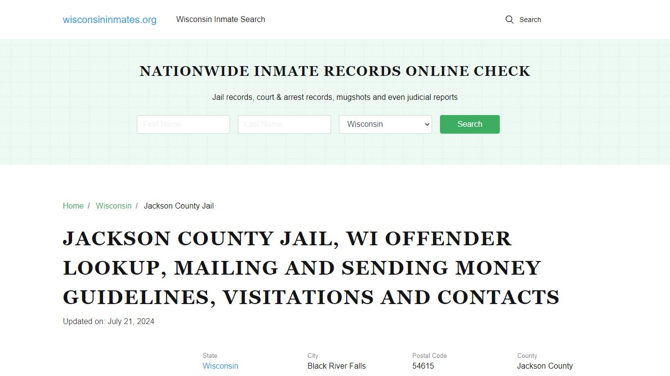 Jackson County Jail, WI: Inmate Search Options, Visitations, Contacts