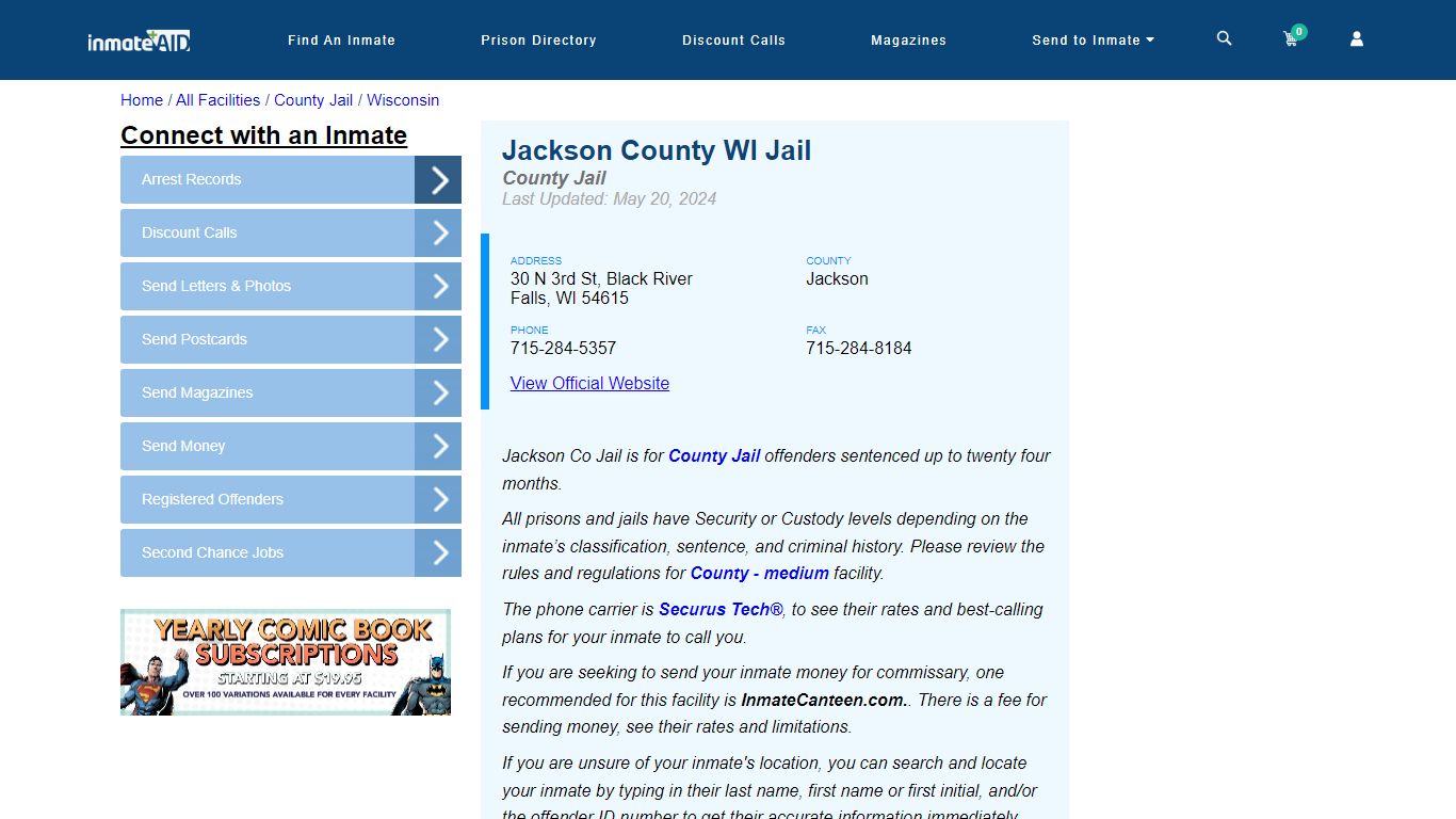 Jackson County WI Jail - Inmate Locator